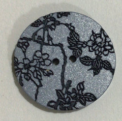 30mm Flat Light Grey Flower & Bird Design Button