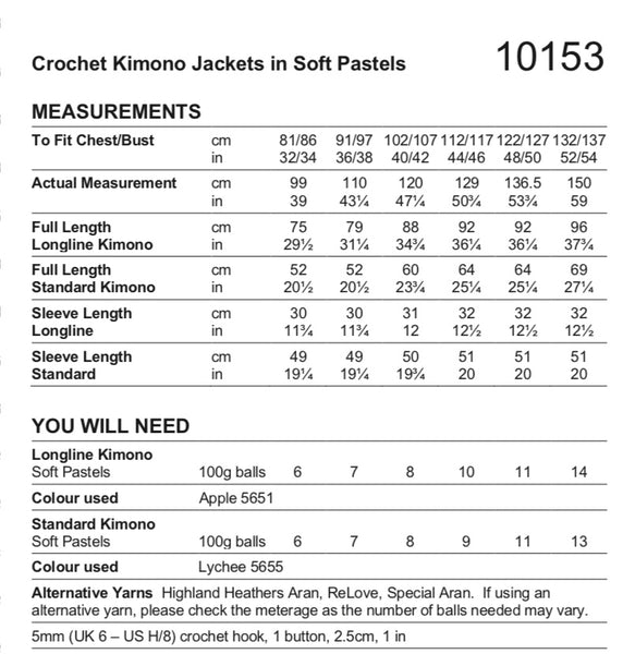 Stylecraft Soft Pastels Aran Crochet Kimono Pattern 10153