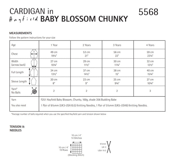 Hayfield Blossom Chunky Girls Cardigan Knitting Pattern 5568