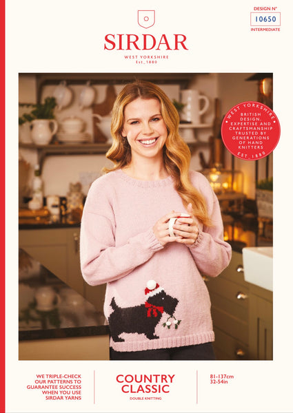 Sirdar Ladies Country Classic D/K Scotty Dog Jumper Knitting Pattern 10650