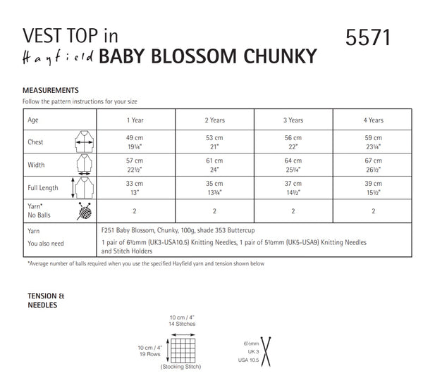 Hayfield Blossom Chunky Child Vest Top Knitting Pattern 5571