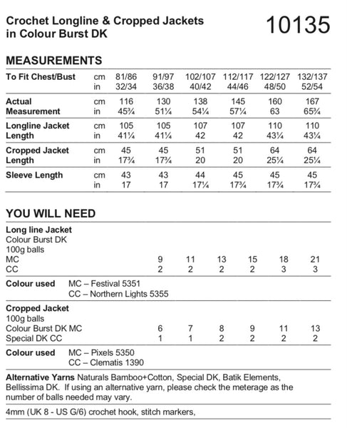 Stylecraft Colourburst DK Longline Jacket Crochet Pattern 10135