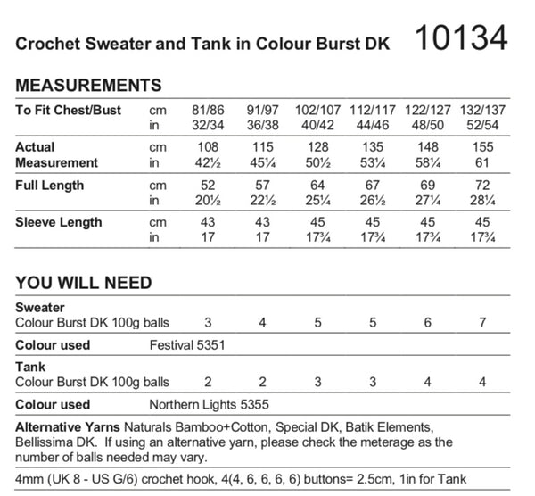 Stylecraft Colourburst DK Crochet Sweater & Tank Pattern 10134