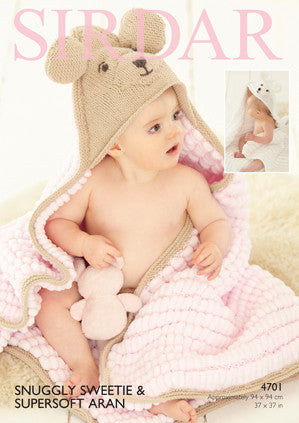 Sirdar Snuggly Sweetie Hooded Blanket Knitting Pattern 4701