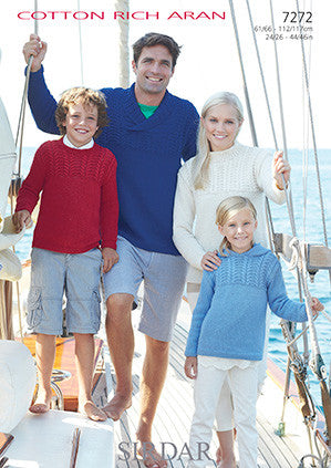 Sirdar Cotton Rich Aran Pattern 7272 Sizes for the family 24-46"