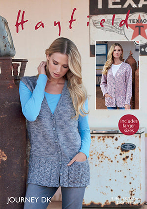 Hayfield Journey D/K Ladies Waistcoat & Cardigan Knitting Pattern Sizes 32-54" 8191