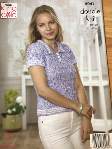 King Cole Calypso Double Knit Ladies Round Neck Cardigan & Top Pattern 5041