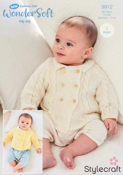Stylecraft Wondersoft 3ply Baby Cardigan Knitting Pattern 9912