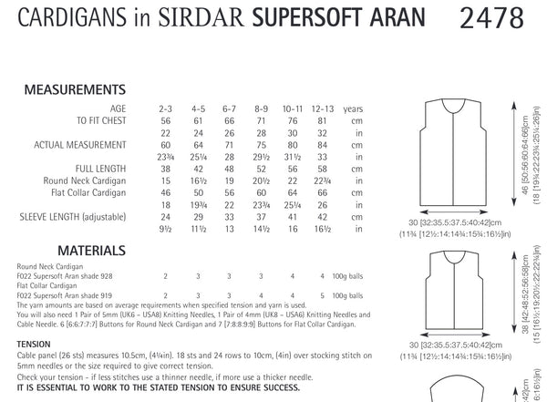 Sirdar Supersoft Aran Girls Cardigan Knitting Pattern Sizes 2-13yrs 2478