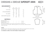 Sirdar Supersoft Aran Cardigan Knitting Pattern 4831