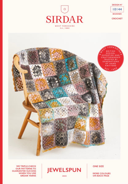 Sirdar Jewelspun Crochet Granny Square Blanket Pattern 10144