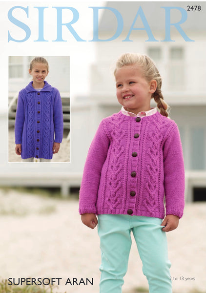 Sirdar Supersoft Aran Girls Cardigan Knitting Pattern Sizes 2-13yrs 2478