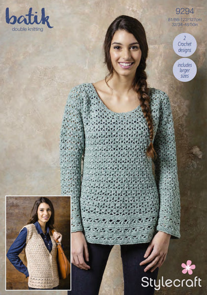 Stylecraft Batik D/K Ladies Crochet Tunic & Waistcoat Pattern 9294