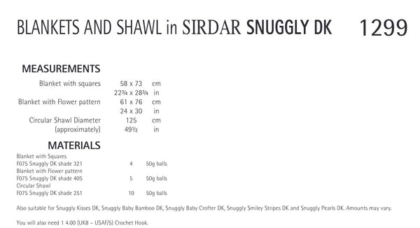 Sirdar Snuggly D/K Crochet Blanket & Shawl Pattern 1299