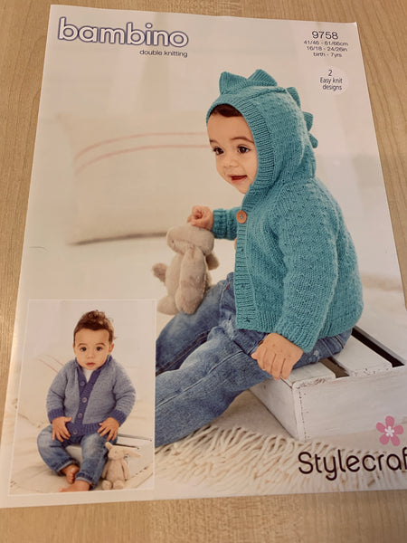 Stylecraft Bambino D/K Dino Hoodie Pattern birth to 7yrs 9758