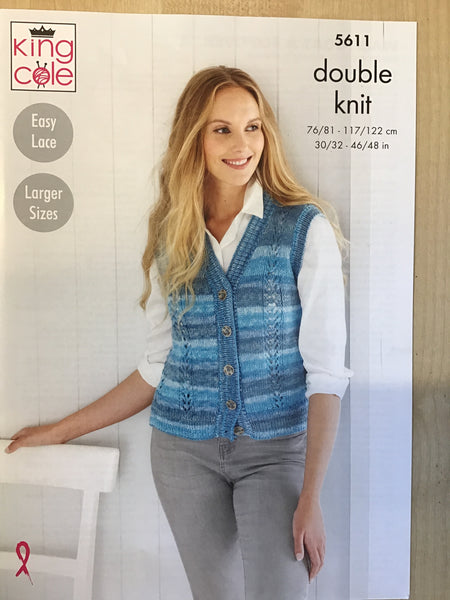 King Cole Island Beaches D/K Ladies Waistcoat Knitting Pattern 5611