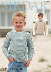 Sirdar Supersoft Aran Sweater Knitting Pattern Sizes 2-13yrs 2477