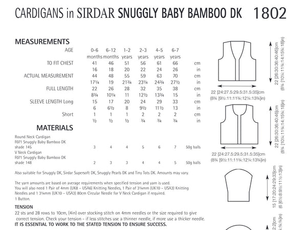 Sirdar Snuggly Baby Bamboo D/K Textured Cardigan Knitting Pattern 1802