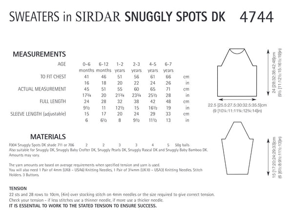 Sirdar Snuggly Spots D/K Sweater Knitting Pattern 4744