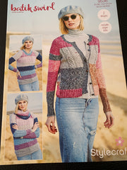 Stylecraft Batik Swirl D/K Ladies Round Neck Cardigan & Sweater Knitting Pattern 9536