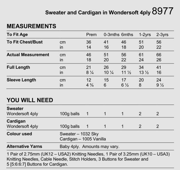 Stylecraft Wondersoft 4ply Cable Sweater & Cardigan Knitting Pattern 8977