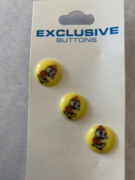 3 x 12mm Lemon Shank Buttons with Ducks Design (043)