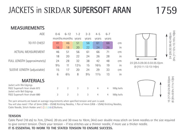 Sirdar Supersoft Aran Hooded Jacket Knitting Pattern 1759