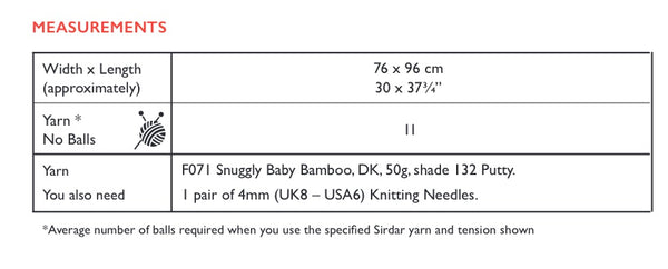 Sirdar Snuggly Baby Bamboo D/K Blanket Knitting Pattern 5477