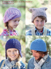 Hayfield Chunky Tweed Family Hats Knitting Pattern 7491