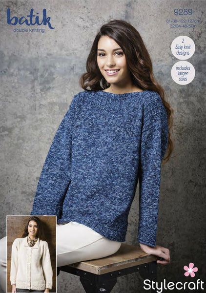 Stylecraft Ladies Batik D/K Sweater & Cardigan Knitting Pattern 9289