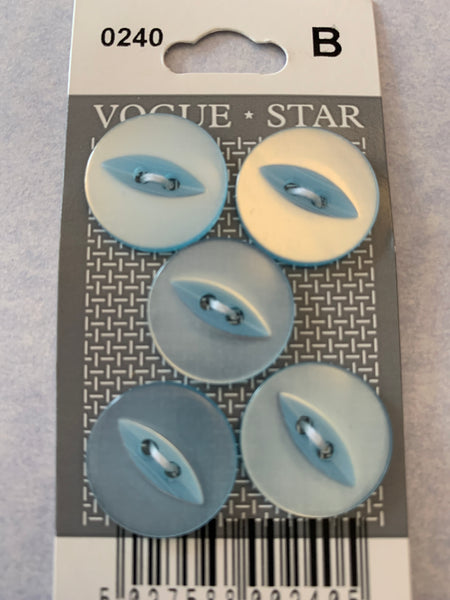 5 x 19mm Pale Blue Fisheye Buttons (240)