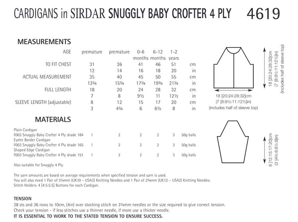 Sirdar Snuggly Baby Crofter 4ply Girls Cardigans Knitting Pattern 4619