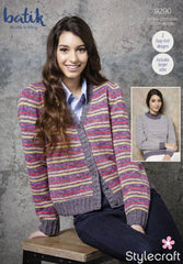 Stylecraft Batik D/K Ladies Striped Sweater and Cardigan Knitting Pattern 9290