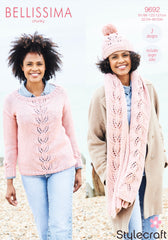 Stylecraft Bellissima Chunky Ladies Sweater, Hat & Scarf Knitting Pattern 9692