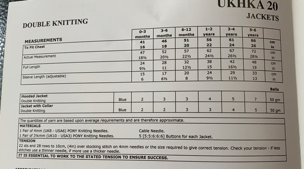Baby Double Knit Cable Jacket Knitting Pattern UKHKA20