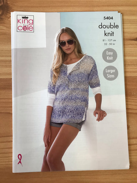 King Cole Calypso Double Knit Ladies Open Neck Top Knitting Pattern 5404