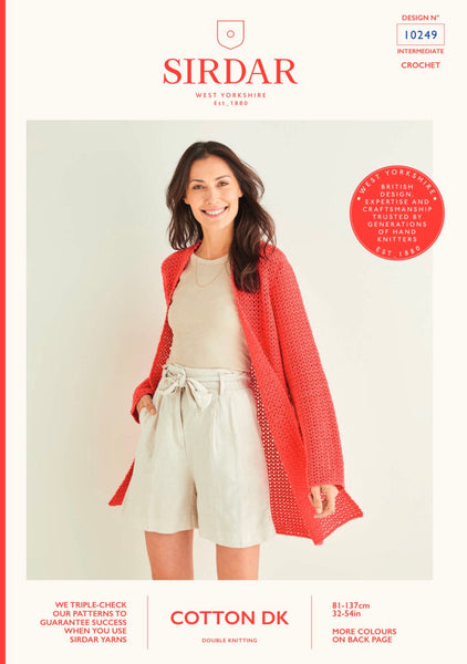 Sirdar Cotton Double Knit Ladies Cardigan Crochet Pattern 10249