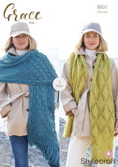 Stylecraft Grace Aran Shawls Knitting Pattern 9931