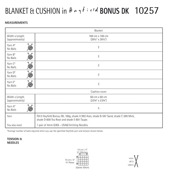 Hayfield Bonus D/K Throw & Cushion Cover Knitting Pattern 10257