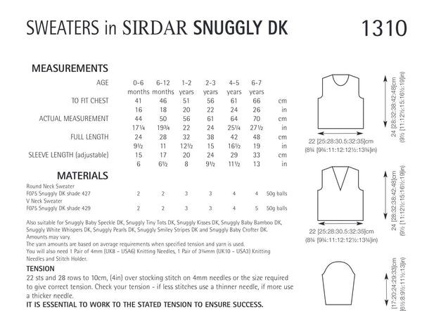 Sirdar Snuggly Double Knit Baby Sweater Knitting Pattern 1310