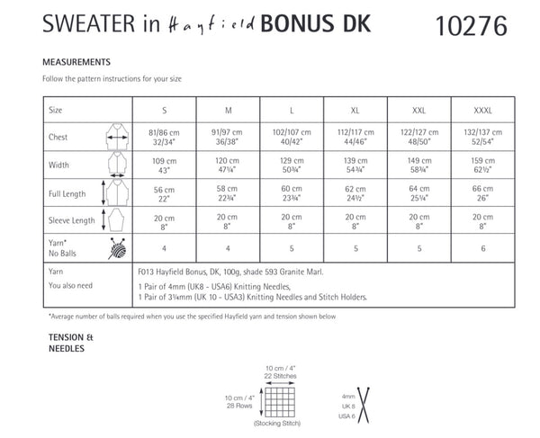 Hayfield Bonus D/K Short Sleeve Sweater Knitting Pattern 10276