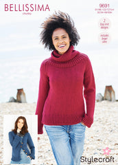 Stylecraft Bellissima Chunky Ladies Sweater and Cardigan Knitting Pattern 9691