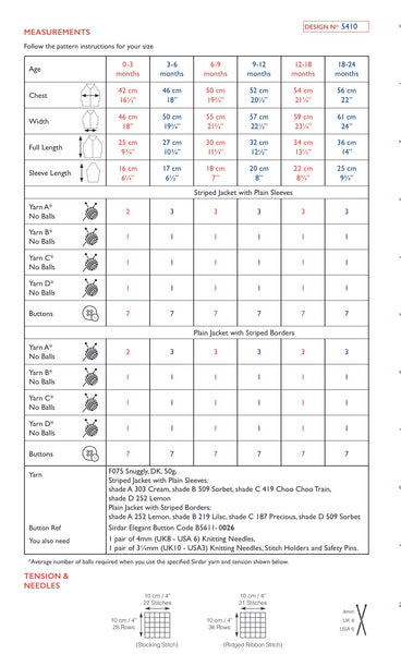 Sirdar Snuggly D/K Striped Jacket Knitting Pattern 5410