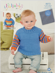 Stylecraft Lullaby D/K Round Neck Sweater Knitting Pattern 8973