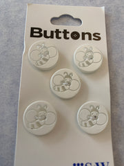 S&W 5 x 14mm White Buttons with Etched Bee Design (325)