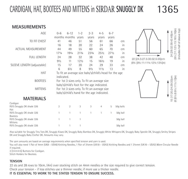 Sirdar Snuggly Double Knit V Neck Cardigan Knitting Pattern 1365