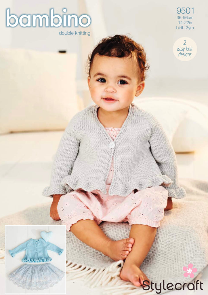 Stylecraft Bambino D/K Girls Frilly Edge Cardigan Knitting Pattern
