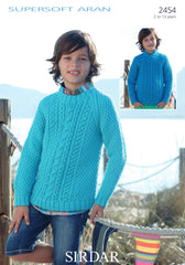 Sirdar Supersoft Aran Boys Sweaters Knitting Pattern Sizes 2-13yrs 2454