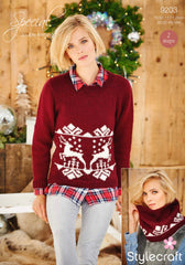 Stylecraft Ladies Double Knit Christmas Sweater Knitting Pattern 9203