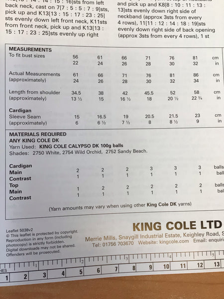King Cole Calypso Double Knit Girls Cardigan and Top Knitting Pattern 5038